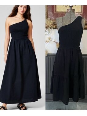 NWT And Now This Black One Shoulder Smocked Textured Cotton Dress - Sz S 💚🎀